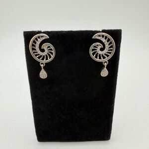 One of a Kind, sterling silver dangle earring studs w/ cz "swirl"!